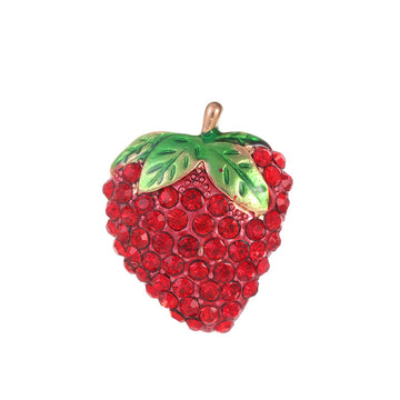 Red Green Strawberry Crystal Metal Brooch Pin for Jackets and Lapels