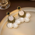 Black White Petal Cluster Antique Tone Stud Earrings view 4