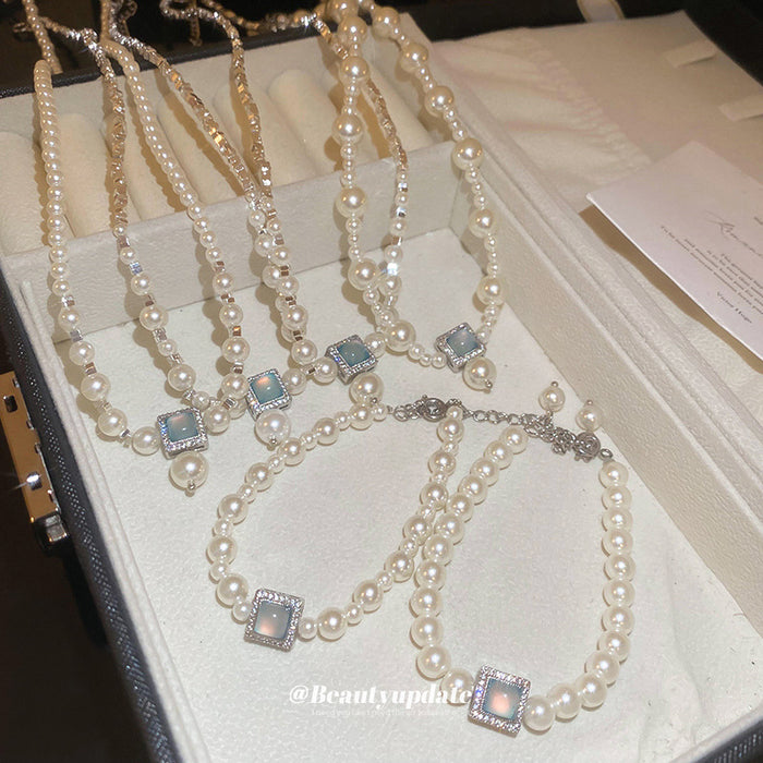 Pearl Square Cabochon Necklace Bracelet Ring Pieces
