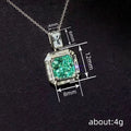 Silver Tone Green Square Stone Pendant Necklace Baguette Halo view 4