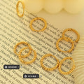 Textured Faceted Round Hoop Earrings Gold Steel Finish view 2
