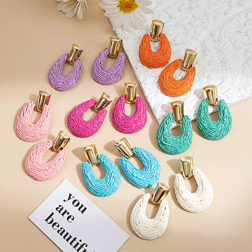Five Color Wrapped Cord Open Oval Statement Stud Earrings