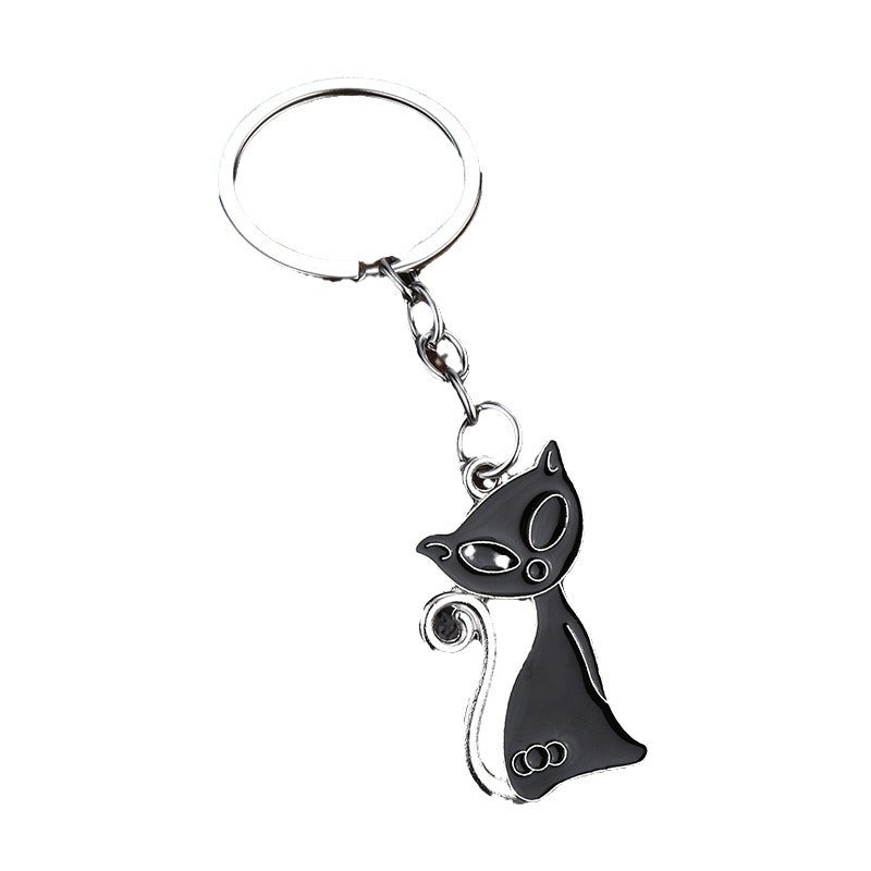 Black and White Cat Zinc Alloy Keychain Bag Charm Gift