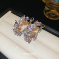 Purple Butterfly Crystal Cluster Small Hoop Earrings view 4