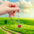 Red Apple Heart Outline Metal Keychain Silver Split Ring view 4