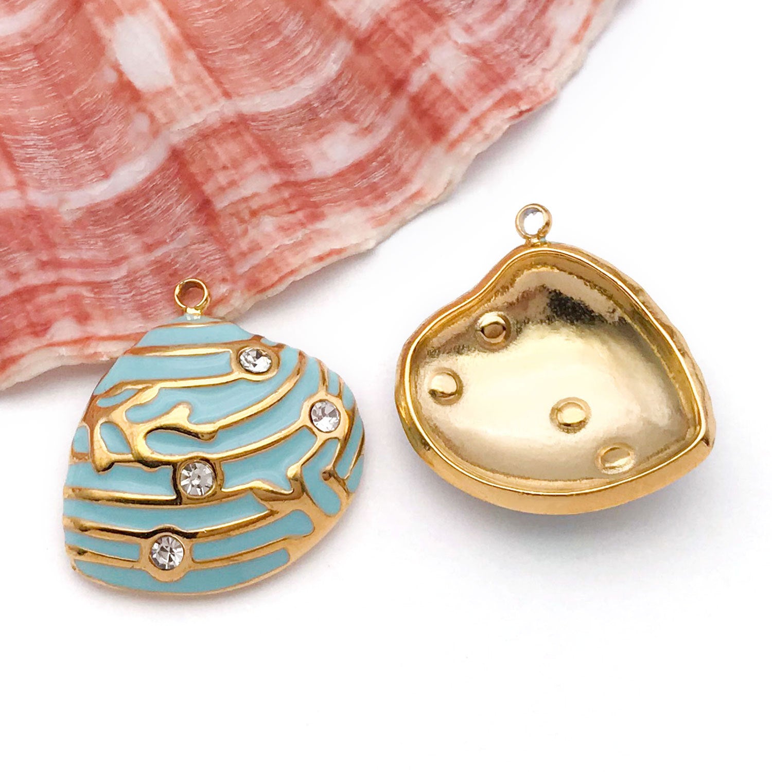 Gold Stainless Steel Gradient Enamel Shell Charm Pendant for DIY Necklace Bracelet Jewelry