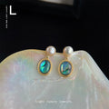 Gold-Tone Pearl Stud Oval Abalone Shell Drop Earrings view 2