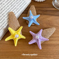 Raffia Weave Starfish Pearl Duckbill Hair Clip Blue Purple view 2