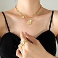 Gold Paperclip Bee Coin Pearl Pendant Necklace Chain view 1