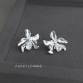 Silver Liquid Flower Crystal Teardrop Stud Earrings view 3