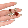 Gold Tone Geometric Drop Stud Earrings With Red Squares view 5