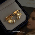 Champagne Bar Crystal Pearl Stud Earrings Gold Pair view 1