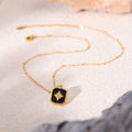 Black Enamel Star Square Pendant Satellite Necklace view 4