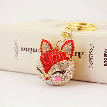 Rhinestone Fox Charm Keychain With Gold-Tone Split Ring