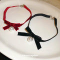 Velvet Bow Choker Necklace With Single Round Pearl Drop view 4