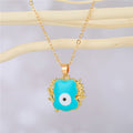 Gold Tone Square Bamboo Frame Evil Eye Pendant Necklaces in Five Colors view 8