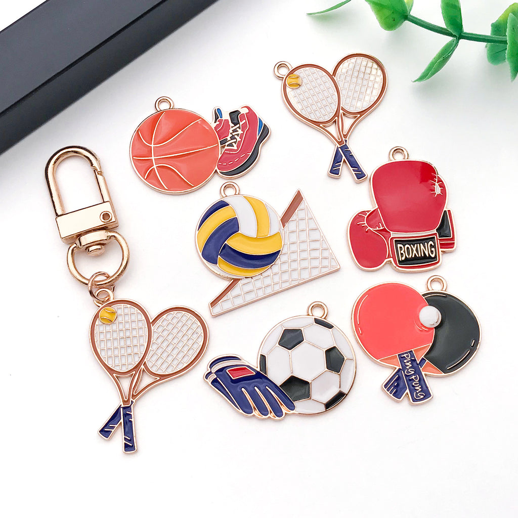 Zinc Alloy Enamel Sports Racket Club Boxing Glove Charm Pendant for DIY Jewelry