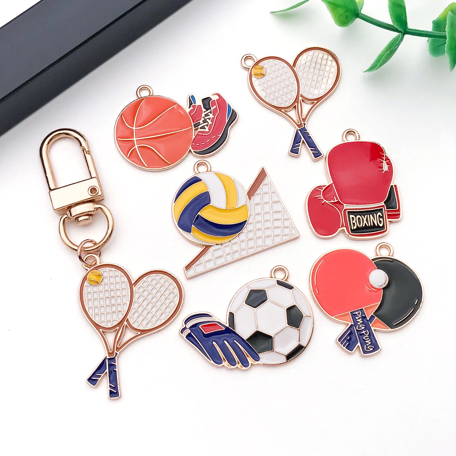 Zinc Alloy Enamel Sports Racket Club Boxing Glove Charm Pendant for DIY Jewelry