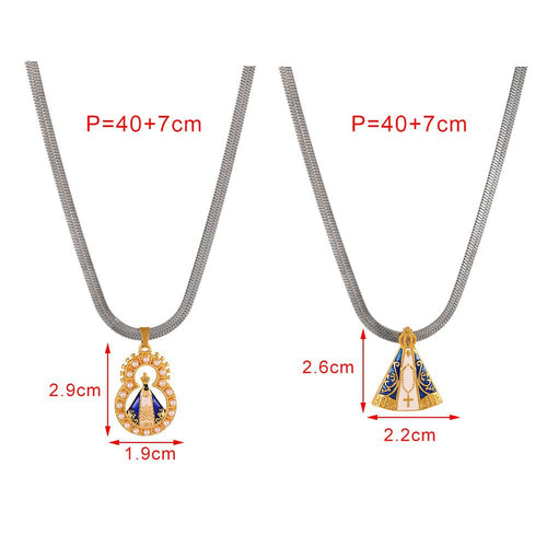 Chain and pendant measurements printed beside both necklace designs