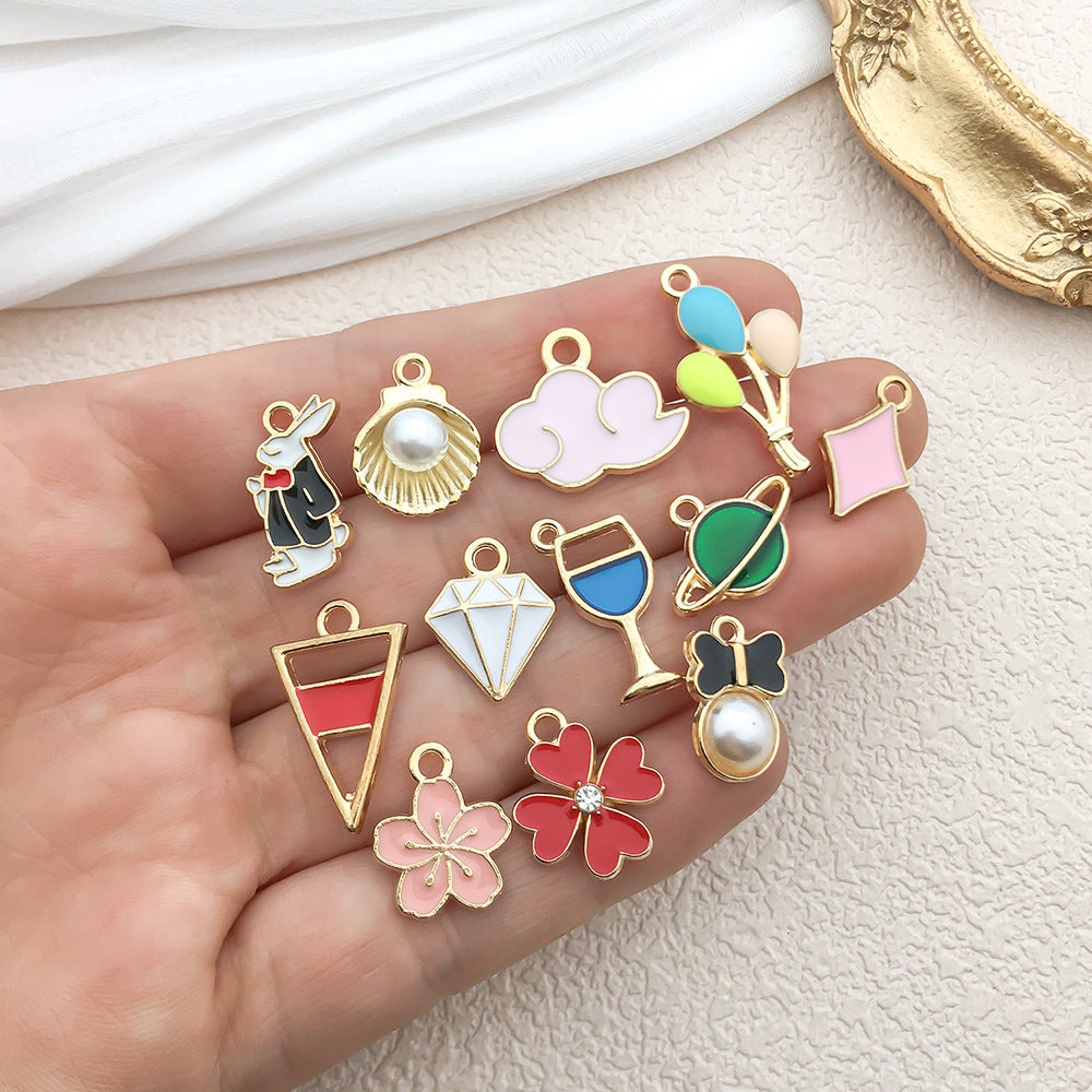Enamel Zinc Alloy Clover Enamel Charm Pendants
