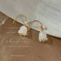 Gold Lily of the Valley Glass Flower Pearl Drop Earrings view 3