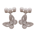 Silver Tone Butterfly Pearl Stud Earrings Fashion Jewelry view 5