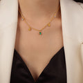 Gold Chain Necklace Green Emerald Cut Pendant Star Charms view 6