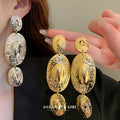 Hammered Double Oval Statement Drop Earrings Fashion Jewelry view 2