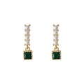 Gold Tone White Pearl Row And Green Square Stone Drop Stud Earrings view 5
