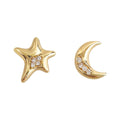 Gold Asymmetric Star Moon Zircon Mismatched Stud Earrings view 5