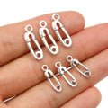 Safety Pin Shaped Charms in Two Sizes and Silver Tone Metal view 5