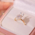 Gold Tone Rabbit Ear Ring With Round Clear Crystal Cluster view 4