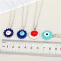 Silver Tone Sunburst Evil Eye Pendant Necklaces in Four Colors view 2