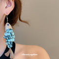 Layered Shell Fish Drop Hook Earrings in Gold and Silver Tones view 3
