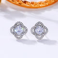 Round Swirl Halo Crystal Stud Earrings in Polished Metal view 4