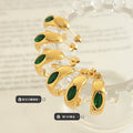 Gold C-Shape Hoop Earrings With Marquise Green Zircon view 2