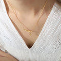 Gold Bamboo Bar Pendant Necklace Leaf Dangle Charm view 4