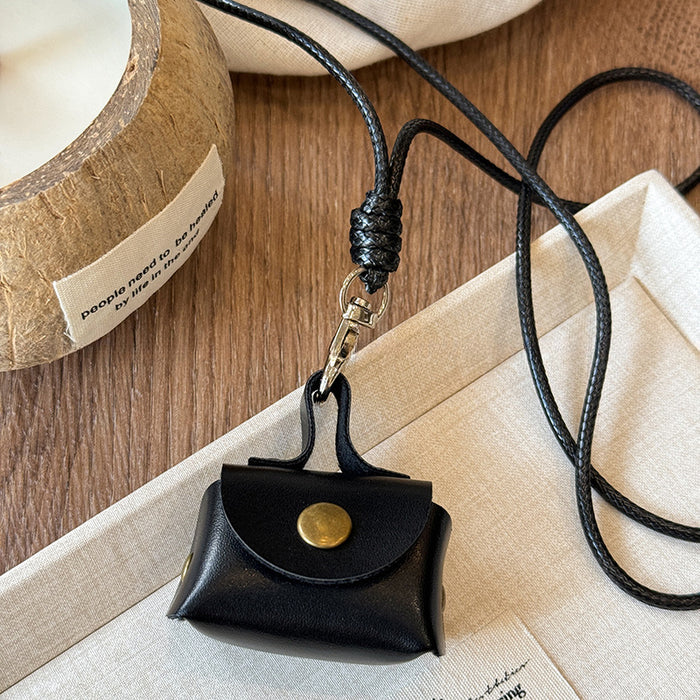 Leather Mini Snap Pouch Cord Necklace Lobster Clasp
