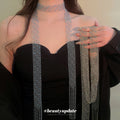 Blue Crystal Mesh Scarf Necklace in Gold and Silver Tones view 1
