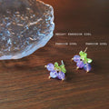 Gold Tone Green Leaf And Purple Grape Cluster Stud Earrings view 3