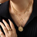 Gold Triple Layer Necklace Moon And Lion Coin Pendant view 4
