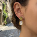 White Shell Geometric Drop Earrings in Gold and Silver Tone view 2