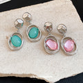 Oval Pastel Resin Drop Earrings in Polished Statement Design view 4