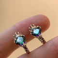 Silver Tone Crown Heart Mystic Rainbow Hoop Earrings view 2