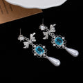 Blue Oval White Pearl Look Silver Floral Dangle Earrings view 3