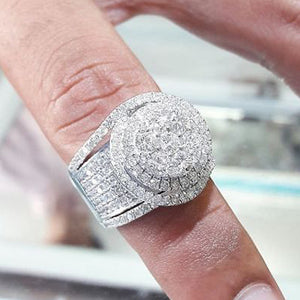 Gold and White Gold Tone Full Pave Round Cluster Ring 6-10