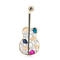 Multicolor Rhinestone Guitar Brooch Gold Tone Metal Pin Brooch view 1