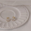 Gold Bow Open Circle Pearl and CZ Stud Earrings Pair view 4