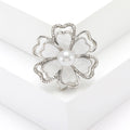 Camellia Shell Pearl Brooch Gold Silver Rhinestone Flower Pin view 6