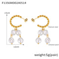 Gold Twisted Rope Imitation Pearl Drop Stud Earrings view 6